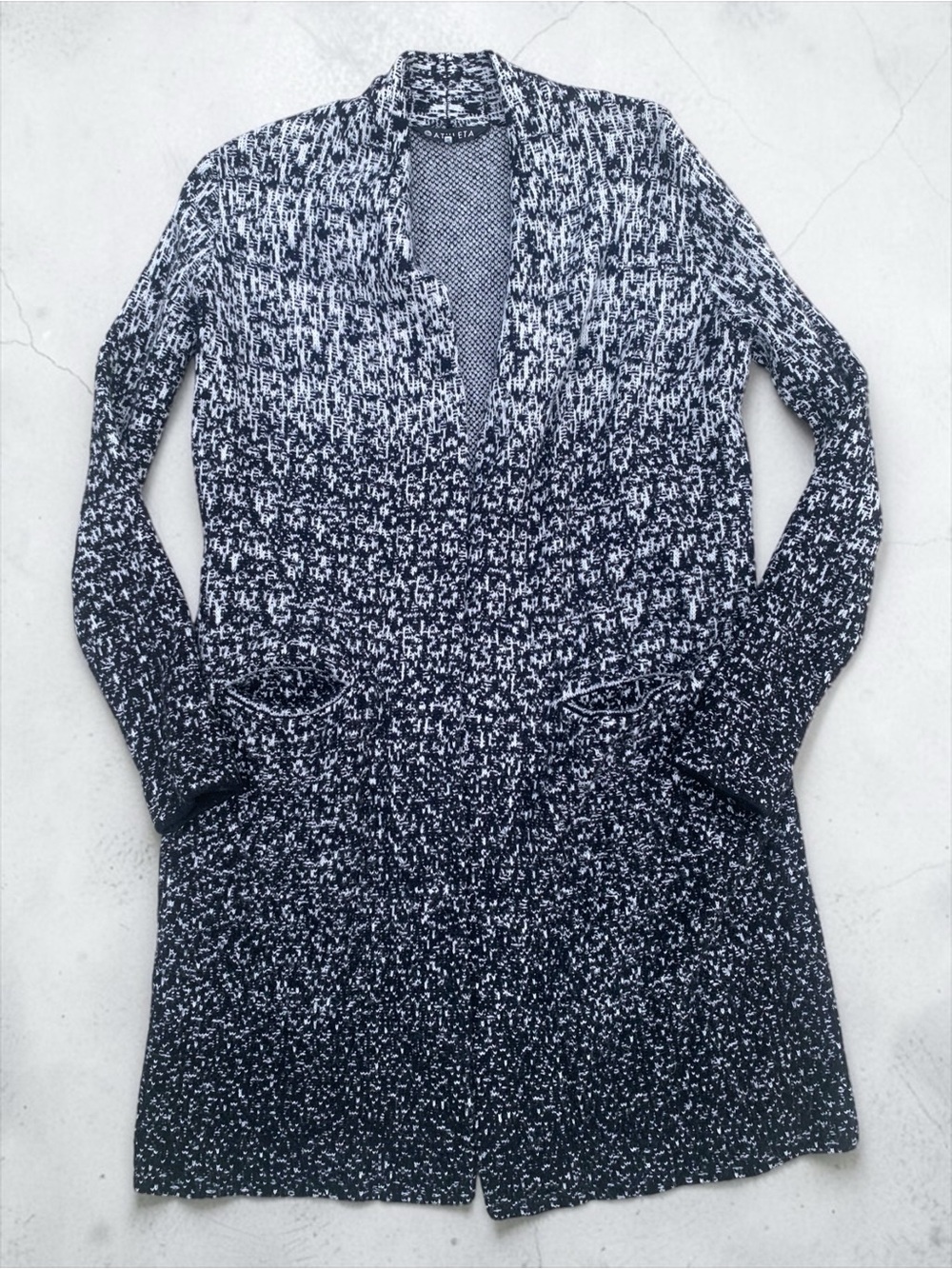 Athleta Black and White Knit Duster Sweater Small Wool Cashmere Blend